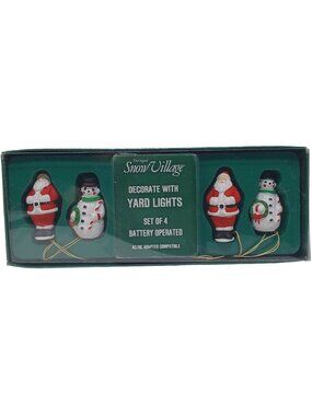 The Original Snow Village Yard Lights Santa & Snowman Set Of 4 Battery Oper #WS3
